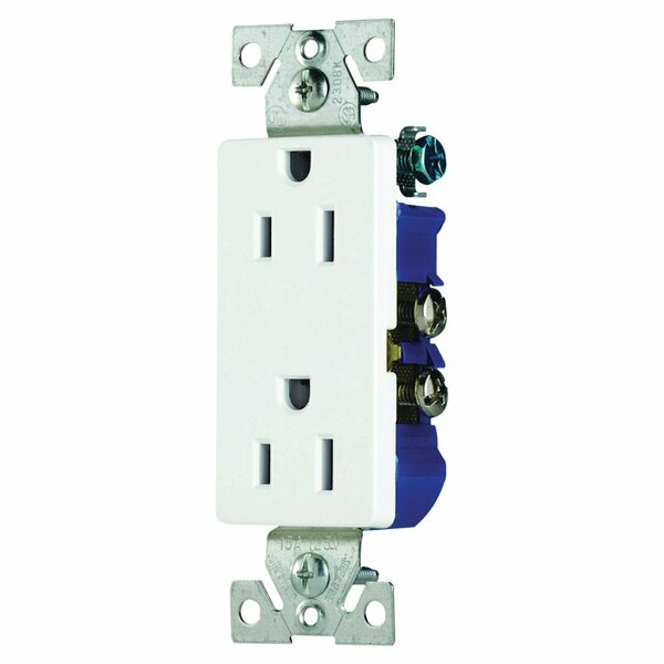 Eaton Wiring Devices Duplex Receptacle, 2 -Pole, 15 A, 125 V, Back, Side Wiring, NEMA: 5-15R, White 1107W